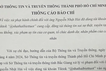Thông cáo báo chí của Sở Thông tin và Truyền thông Thành phố Hồ Chí Minh về việc xử lý Tiktoker Nguyễn Nhật Hải.