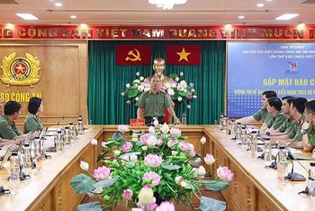 Thiếu tướng Lê Minh Quý, Cục trưởng Cục Công tác Đảng và Công tác chính trị, Bộ Công an, cung cấp thông tin về Đại hội tại buổi gặp mặt báo chí.