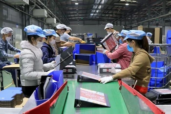 Công nhân làm việc tại Công ty TNHH Deli Việt Nam, tại khu công nghiệp Yên Phong mở rộng, tỉnh Bắc Ninh.