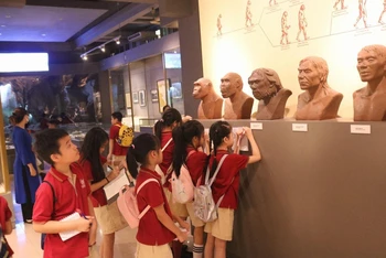 Các em học sinh tham gia hoạt động trải nghiệm tại Bảo tàng Lịch sử quốc gia.