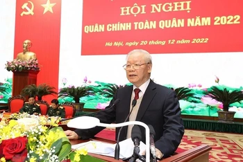 Tổng Bí thư Nguyễn Phú Trọng phát biểu chỉ đạo Hội nghị. (Ảnh: TTXVN)