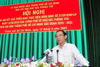 Đồng chí Nguyễn Văn Nên, Ủy viên Bộ Chính trị, Bí thư Thành ủy Thành phố Hồ Chí Minh phát biểu chỉ đạo tại Hội nghị.