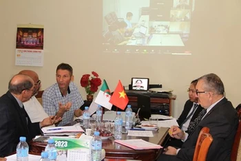 Các doanh nghiệp tham gia hội thảo tại trụ sở Thương vụ Việt Nam tại Algeria để kết nối với các đối tác Việt Nam. (Ảnh: Trung Khánh/TTXVN)