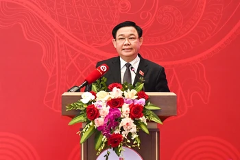Chủ tịch Quốc hội Vương Đình Huệ phát biểu bế mạc Hội nghị toàn quốc lần thứ hai triển khai luật, nghị quyết của Quốc hội khóa XV.