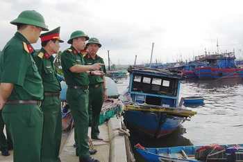 Lãnh đạo Bộ Chỉ huy Quân sự tỉnh Quảng Nam kiểm tra công tác neo đậu tàu thuyền, nhằm giảm thiệt hại do bão số 6 gây ra.