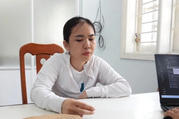 Nguyễn Thị Thanh Thảo tại cơ quan điều tra. Ảnh: Công an cung cấp