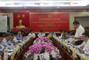 Ông Nguyễn Công Vinh, Phó Chủ tịch Ủy ban nhân dân tỉnh báo cáo với Đoàn giám sát.