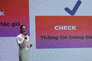 Đại sứ Chiến dịch “Tin” - Hoa hậu Lương Thùy Linh chia sẻ về phương pháp kiểm chứng tin giả.