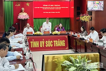 Phó trưởng Ban Tuyên giáo Trung ương Vũ Thanh Mai phát biểu tại buổi làm việc