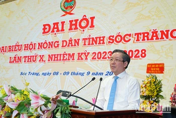 Chủ tịch Hội Nông dân Việt Nam Lương Quốc Đoàn phát biểu chỉ đạo Đại hội.