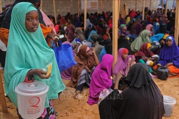 Người dân xếp hàng chờ được phát lương thực cứu trợ tại trại tị nạn ở Mogadishu, Somalia. (Ảnh tư liệu: AFP/TTXVN)