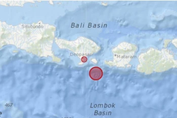 Vị trí xảy ra động đất ở phía nam đảo Bali, Indonesia, ngày 22/8/2022. (Ảnh: volcanodiscovery.com)