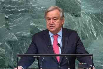 Tổng Thư ký Liên hợp quốc Antonio Guterres phát biểu khai mạc Phiên thảo luận chung của Khóa họp lần thứ 77 Đại hội đồng Liên hợp quốc. (Ảnh: Liên hợp quốc)