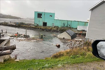 Bão Fiona đổ bộ cuốn trôi nhà cửa tại Newfoundland, Canada, ngày 24/9/2022. (Ảnh: AFP/TTXVN)