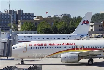 Máy bay của hãng hàng không quốc gia Triều Tiên Air Koryo tới sân bay Bắc Kinh, Trung Quốc, ngày 22/8/2023. (Ảnh: Kyodo/TTXVN)