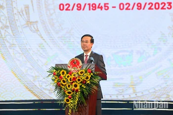 Chủ tịch nước Võ Văn Thưởng phát biểu tại lễ kỷ niệm. (Ảnh: DUY LINH)