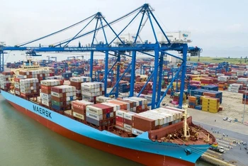Vận chuyển hàng hóa tại Cảng container quốc tế Tân Cảng Hải Phòng. (Ảnh minh họa: Tổng công ty Tân Cảng Sài Gòn)