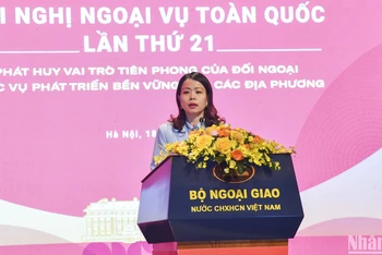 Thứ trưởng Ngoại giao Nguyễn Minh Hằng phát biểu. (Ảnh: TRUNG HƯNG) 