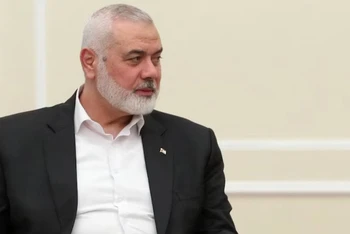 Lãnh đạo cấp cao của Hamas Ismail Haniyeh gặp Tổng thống Iran Masoud Pezeshkian tại Tehran, Iran, ngày 30/7/2024. (Ảnh: Phủ Tổng thống Iran/WANA/Reuters) 