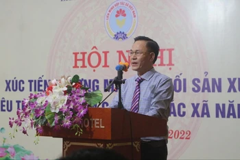 Đồng chí Nguyễn Mạnh Cường, Phó Chủ tịch Liên minh Hợp tác xã Việt Nam phát biểu tại hội nghị.