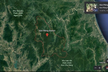 Khu vực huyện Kon Plông, nơi liên tiếp xảy ra các trận động đất vừa qua. (Ảnh: Google Earth)