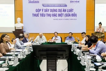 Quang cảnh hội thảo khoa học Góp ý xây dựng dự án Luật Thuế tiêu thụ đặc biệt (sửa đổi) hồi tháng 7/2023.