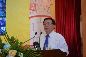 Giám đốc Học viện Chính trị Quốc gia Hồ Chí Minh Nguyễn Xuân Thắng phát biểu đề dẫn khai mạc hội thảo.