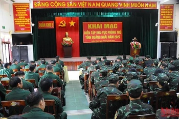 Quang cảnh buổi khai mạc diễn tập khu vực phòng thủ tỉnh Quảng Ngãi năm 2022.