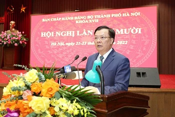 Đồng chí Đinh Tiến Dũng phát biểu kết luận hội nghị sáng 23/11.