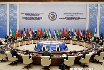 Quang cảnh Hội nghị thượng đỉnh Tổ chức Hợp tác Thượng Hải (SCO) ở Samarkand, Uzbekistan ngày 16/9/2022. (Ảnh: AFP/TTXVN)
