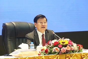 Tổng Bí thư, Chủ tịch nước Lào Thongloun Sisoulith phát biểu tại Hội nghị.