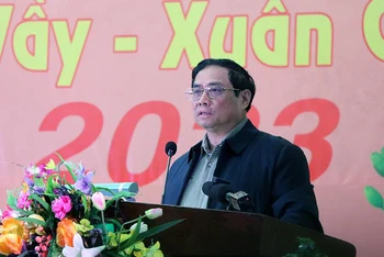 Thủ tướng Phạm Minh Chính phát biểu, chúc Tết công nhân lao động.