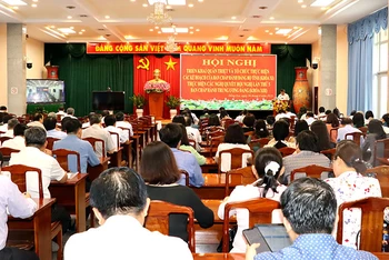 Quang cảnh hội nghị tại điểm cầu chính ở trụ sở Tỉnh ủy Đồng Nai.