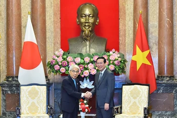 Chủ tịch nước Võ Văn Thưởng và Chủ tịch Thượng viện Nhật Bản Otsuji Hidehisa tại buổi tiếp.