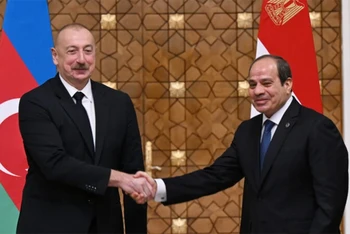 Tổng thống Ai Cập Abdel-Fattah El-Sisi (phải) và người đồng cấp Azerbaijan Ilham Aliyev. (Nguồn: aze)