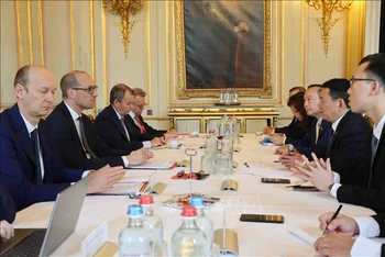 Bộ trưởng Hồ Đức Phớc gặp song phương với Thủ tướng kiêm Bộ trưởng Tài chính Bỉ Vincent Van Peterghem. (Ảnh: TTXVN)