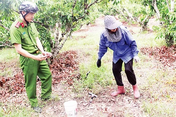 Công an xã Mỹ An, huyện Lục Ngạn (Bắc Giang) phát hiện, ngăn chặn người dân kích điện bắt giun đất. (Ảnh NGUYÊN HƯỞNG)