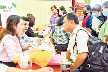 Người lao động tìm việc làm tại Sàn giao dịch việc làm quận Bình Tân vào tháng 9/2023.