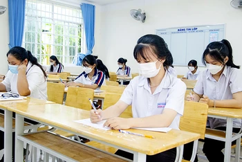 Điểm thi Trường trại Trường THPT Trần Nguyên Hãn (tỉnh Bà Rịa Vũng Tàu) trong kỳ thi tốt nghiệp THPT năm 2023. (Ảnh NGUYỄN LỘC)