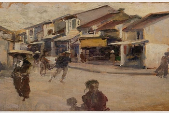 "Một góc phố Hà Nội", tác phẩm sơn dầu trên ván của Victor Tardieu.