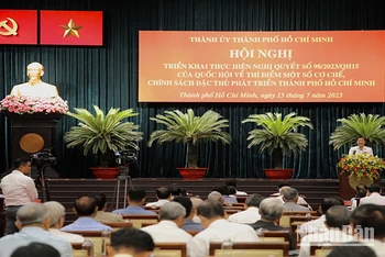 Thành ủy Thành phố Hồ Chí Minh tổ chức Hội nghị triển khai Nghị quyết số 98/2023/QH15 của Quốc hội về thí điểm một số cơ chế, chính sách đặc thù phát triển Thành phố Hồ Chí Minh.