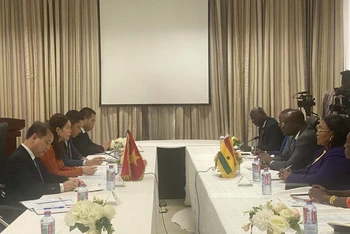 Thứ trưởng Ngoại giao Nguyễn Minh Hằng hội đàm với Thứ trưởng Ngoại giao và Hội nhập Khu vực của Ghana. (Ảnh: Bộ Ngoại giao)