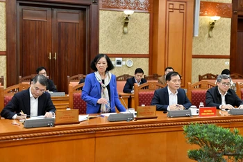 Đồng chí Trương Thị Mai, Ủy viên Bộ Chính trị, Thường trực Ban Bí thư, Trưởng Ban Tổ chức Trung ương phát biểu chỉ đạo hội nghị. (Ảnh: ĐĂNG KHOA)
