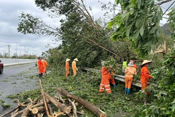 Lực lượng bảo trì, khai thác tuyến đường cao tốc Hạ Long-Vân Đồn đã huy động phương tiện và nhân lực ráo riết khắc phục sự cố trong bão gió, đến đêm 7/9, tuyến đường đã lưu thông trở lại.