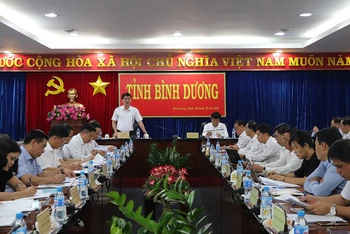 Phó Tổng Thanh tra Chính phủ Lê Sỹ Bảy phát biểu ý kiến tại buổi làm việc. 