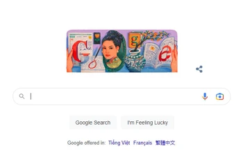 Hình vẽ nữ sĩ Sương Nguyệt Anh trên trang chủ Google.