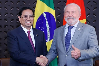 Thủ tướng Chính phủ Phạm Minh Chính đã có cuộc gặp với Tổng thống Brazil Lula Da Silva. (Ảnh: NHẬT BẮC)