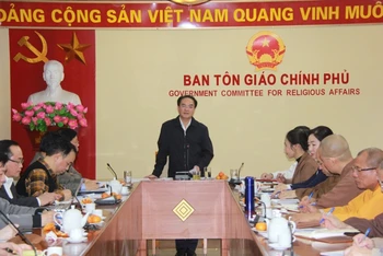 Thứ trưởng Nội vụ Vũ Chiến Thắng phát biểu tại cuộc họp về vụ việc trưng bày "xá lợi tóc Đức Phật".