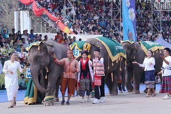 Lễ hội Voi tỉnh Xayaboury của Lào là một trong những lễ hội đặc sắc, thu hút đông đảo du khách. (Ảnh: Trịnh Dũng)