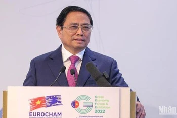 Thủ tướng Phạm Minh Chính phát biểu tại phiên khai mạc Diễn đàn và Triển lãm Kinh tế xanh 2022.